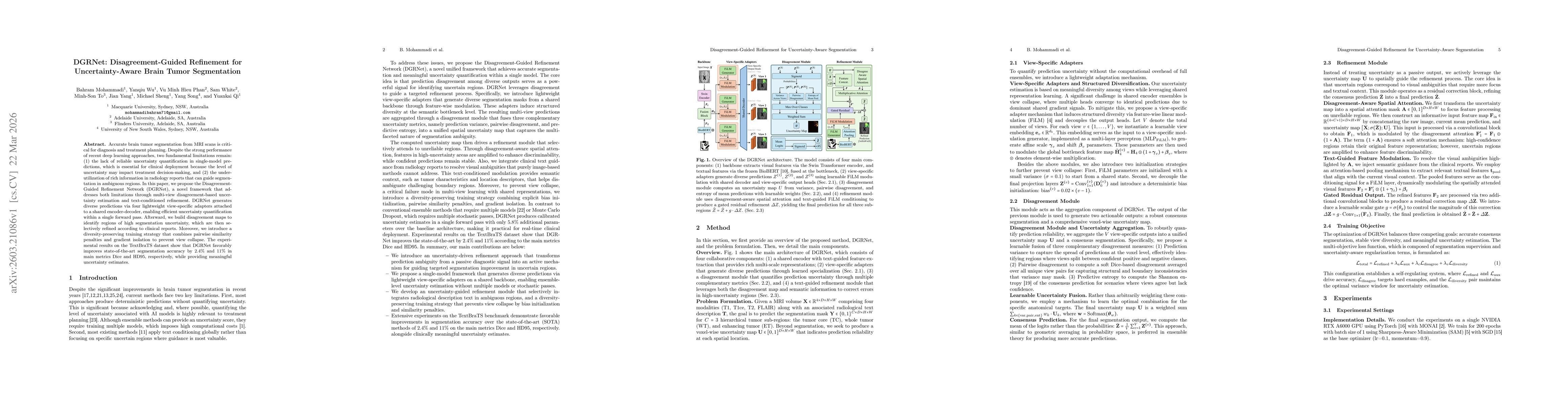 Thumbnail for DGRNet: Disagreement-Guided Refinement for Uncertainty-Aware Brain Tumor Segmentation