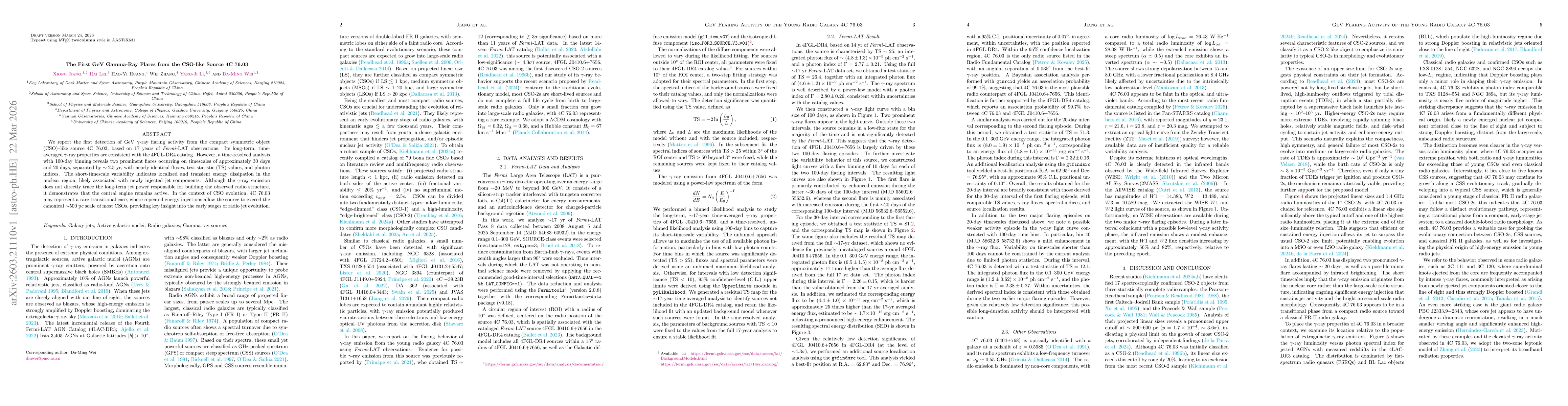 Thumbnail for The First GeV Gamma-Ray Flares from the CSO-like Source 4C 76.03