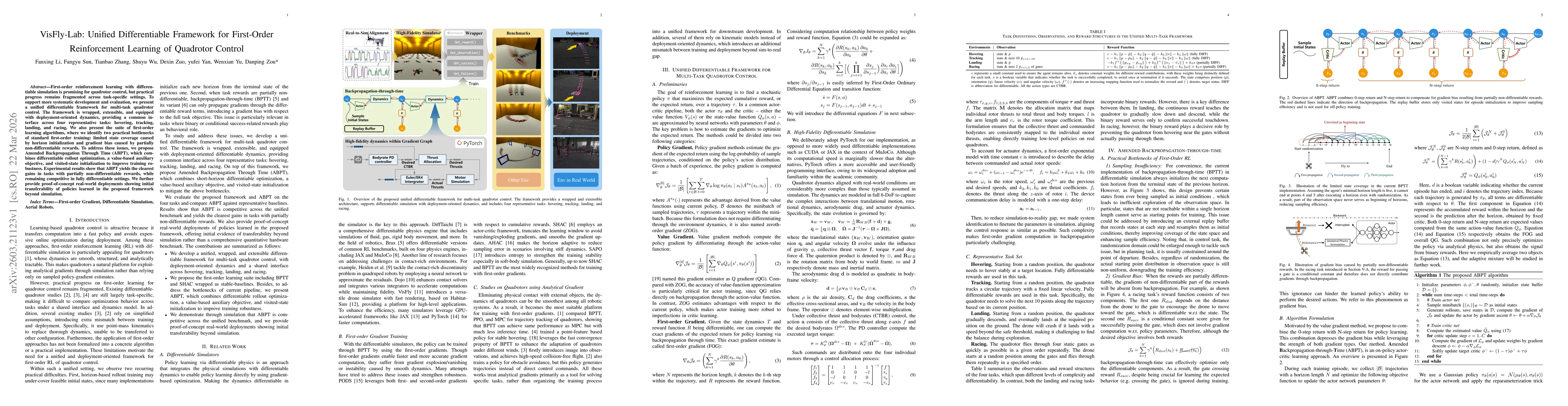Thumbnail for VisFly-Lab: Unified Differentiable Framework for First-Order Reinforcement Learning of Quadrotor Control