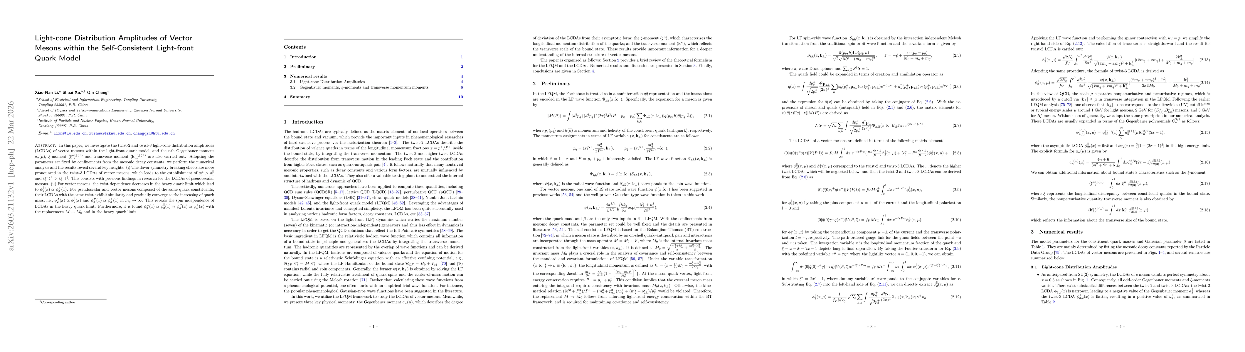 Thumbnail for Light-cone Distribution Amplitudes of Vector Mesons within the Self-Consistent Light-front Quark Model
