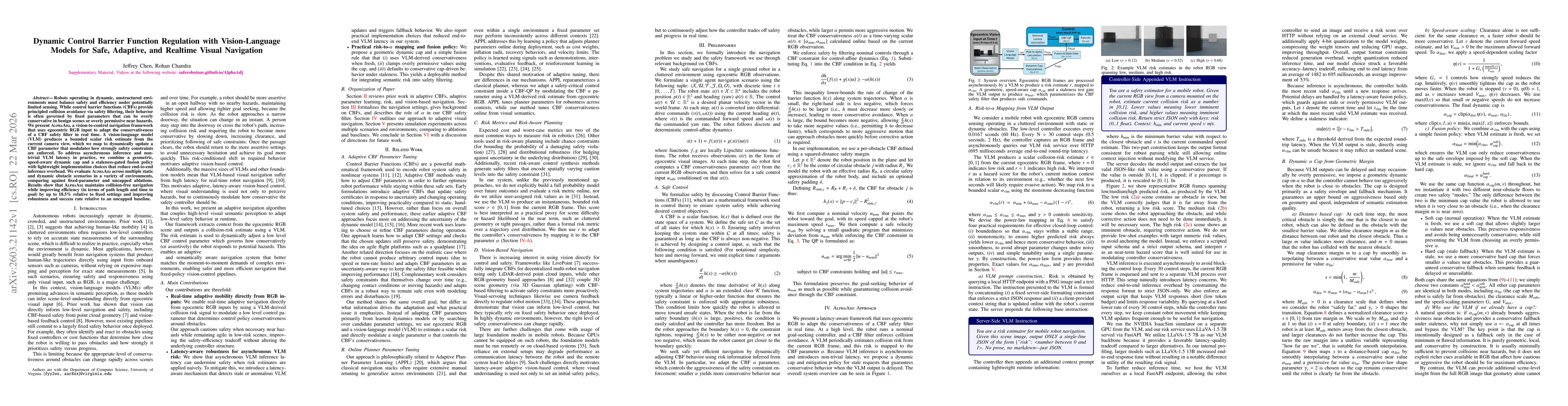 Thumbnail for Dynamic Control Barrier Function Regulation with Vision-Language Models for Safe, Adaptive, and Realtime Visual Navigation