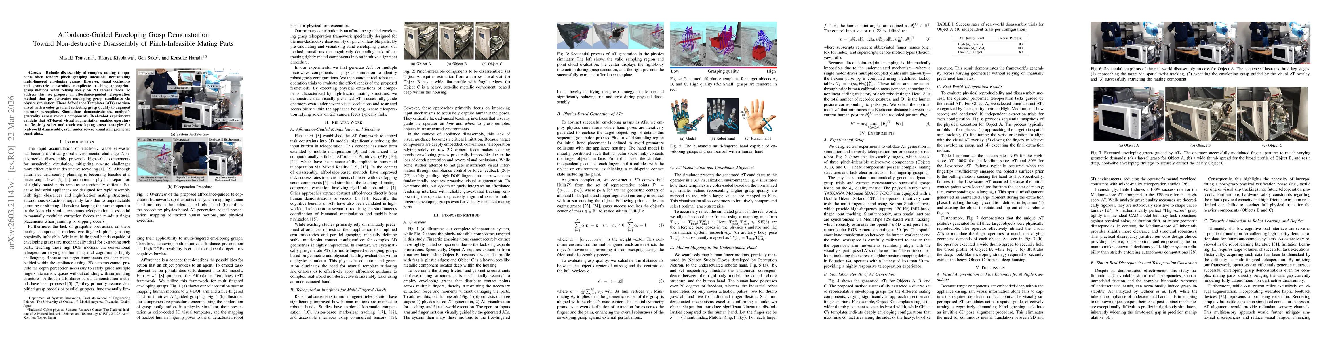 Thumbnail for Affordance-Guided Enveloping Grasp Demonstration Toward Non-destructive Disassembly of Pinch-Infeasible Mating Parts