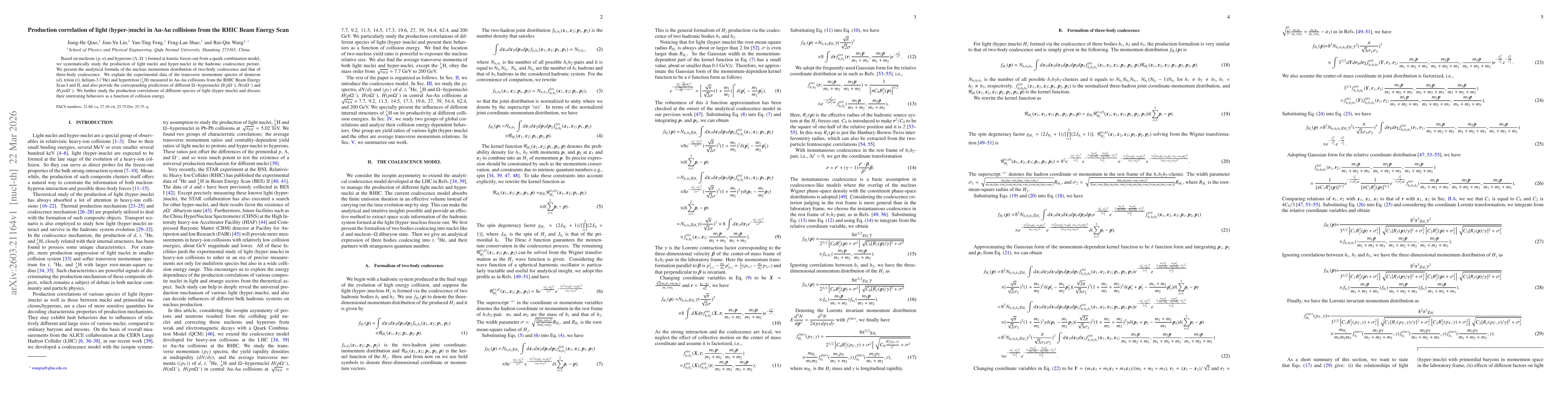 Thumbnail for Production correlation of light (hyper-)nuclei in Au-Au collisions from the RHIC Beam Energy Scan