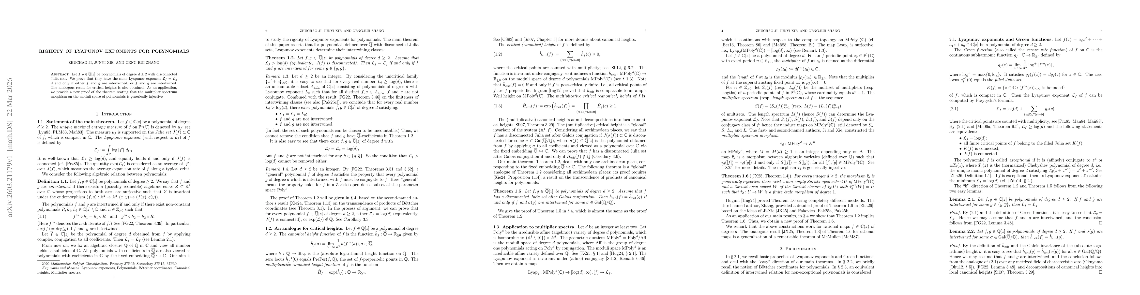 Thumbnail for Rigidity of Lyapunov exponents for polynomials