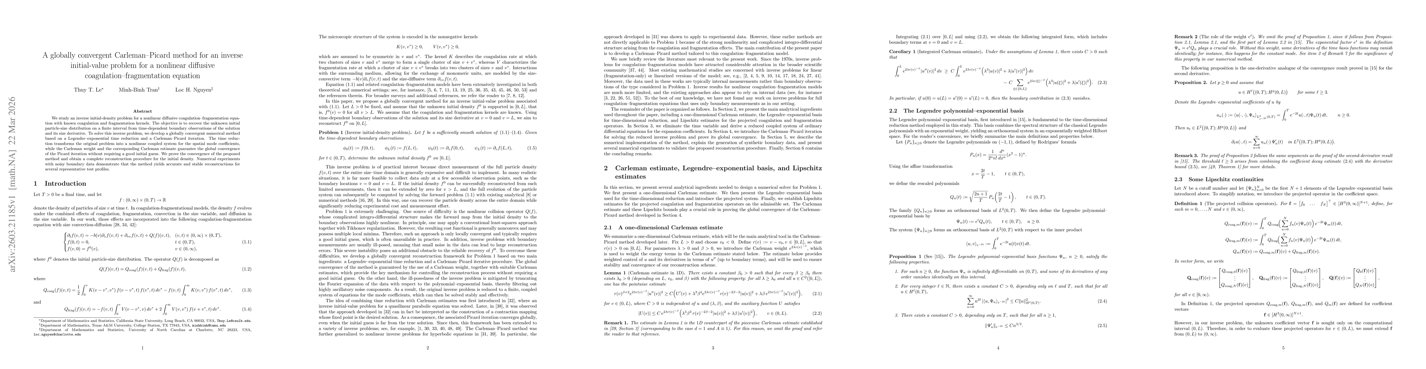 Thumbnail for A globally convergent Carleman-Picard method for an inverse initial-value problem for a nonlinear diffusive coagulation-fragmentation equation coagulation-fragmentation equation