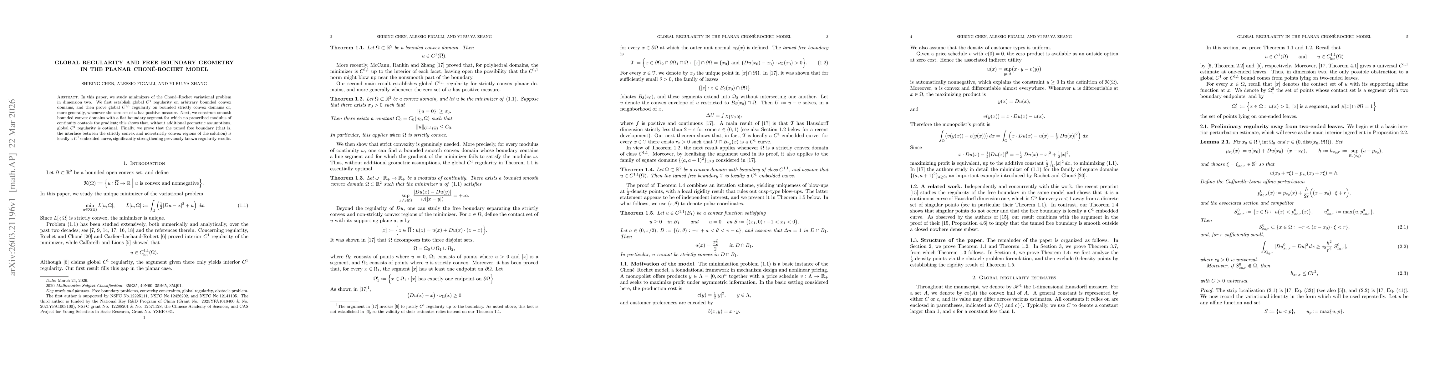 Thumbnail for Global regularity and free boundary geometry in the planar Choné-Rochet model