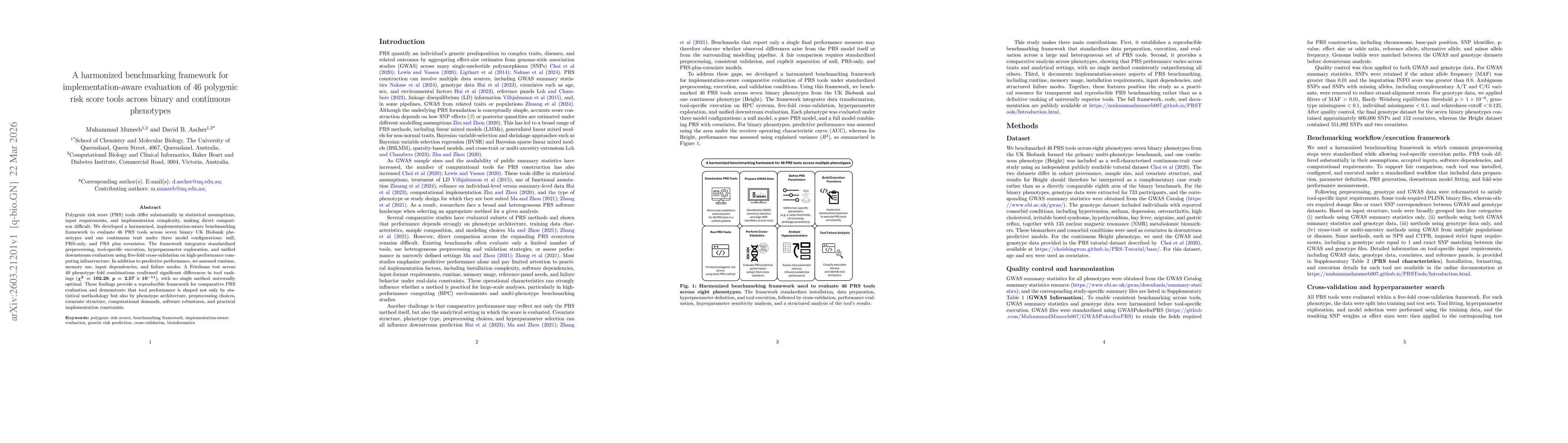 Thumbnail for A harmonized benchmarking framework for implementation-aware evaluation of 46 polygenic risk score tools across binary and continuous phenotypes