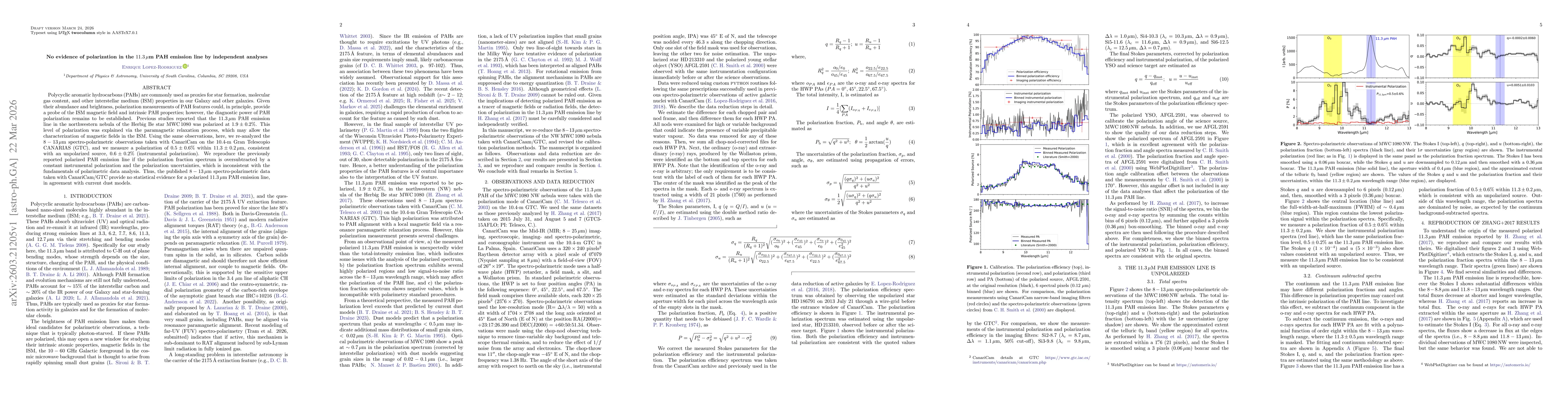 Thumbnail for No evidence of polarization in the $11.3\,μ$m PAH emission line by independent analyses