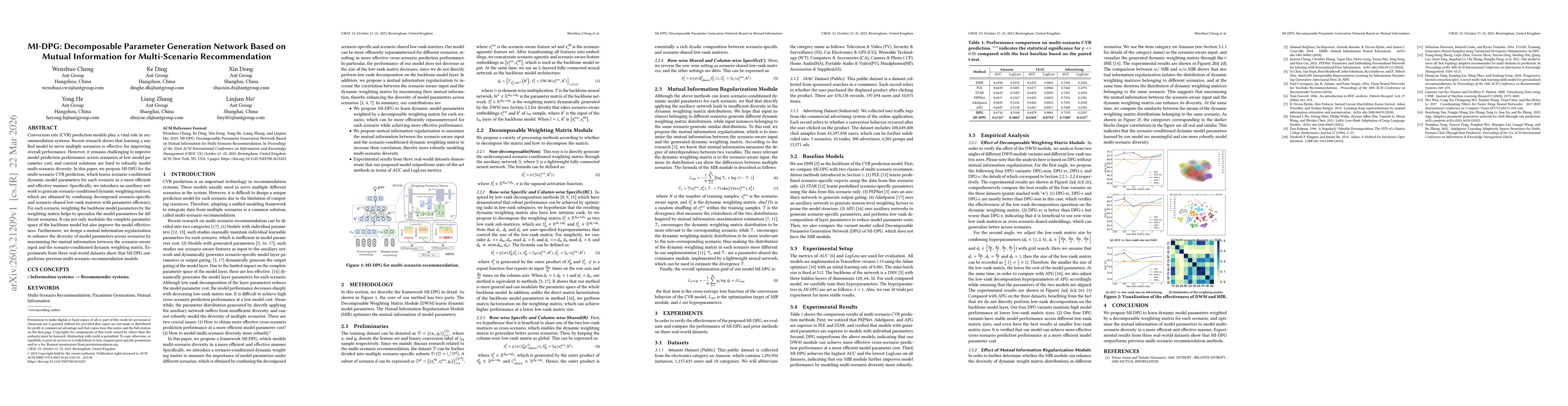 Thumbnail for MI-DPG: Decomposable Parameter Generation Network Based on Mutual Information for Multi-Scenario Recommendation