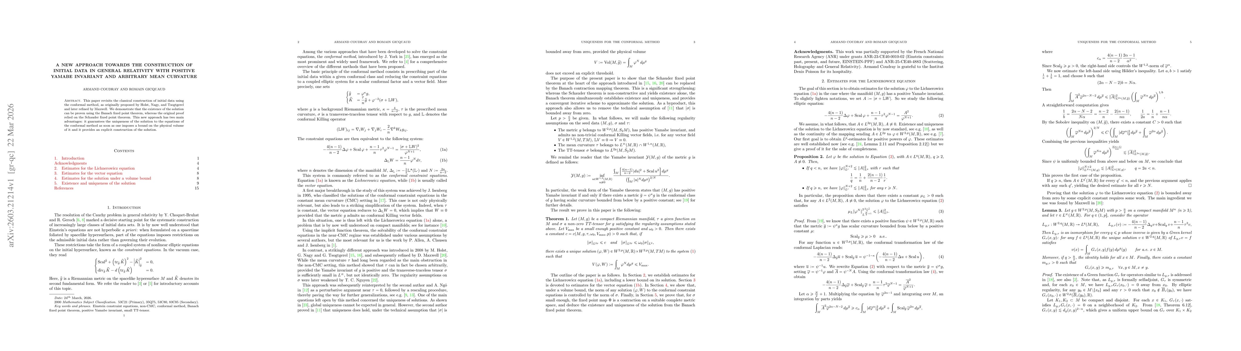 Thumbnail for A new approach towards the construction of initial data in general relativity with positive Yamabe invariant and arbitrary mean curvature
