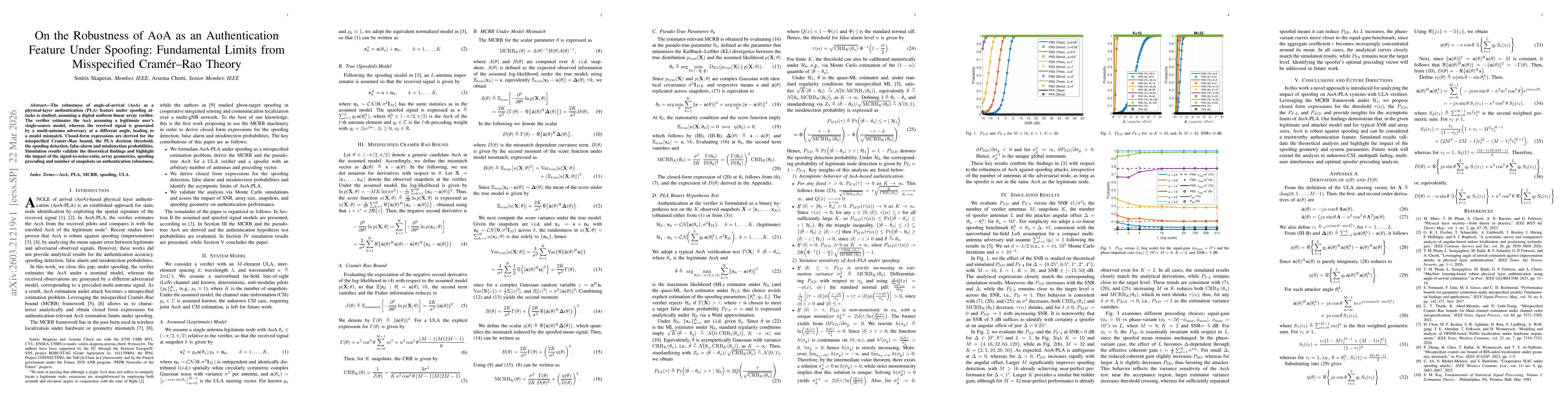 Thumbnail for On the Robustness of AoA as an Authentication Feature Under Spoofing: Fundamental Limits from Misspecified Cramer Rao Theory