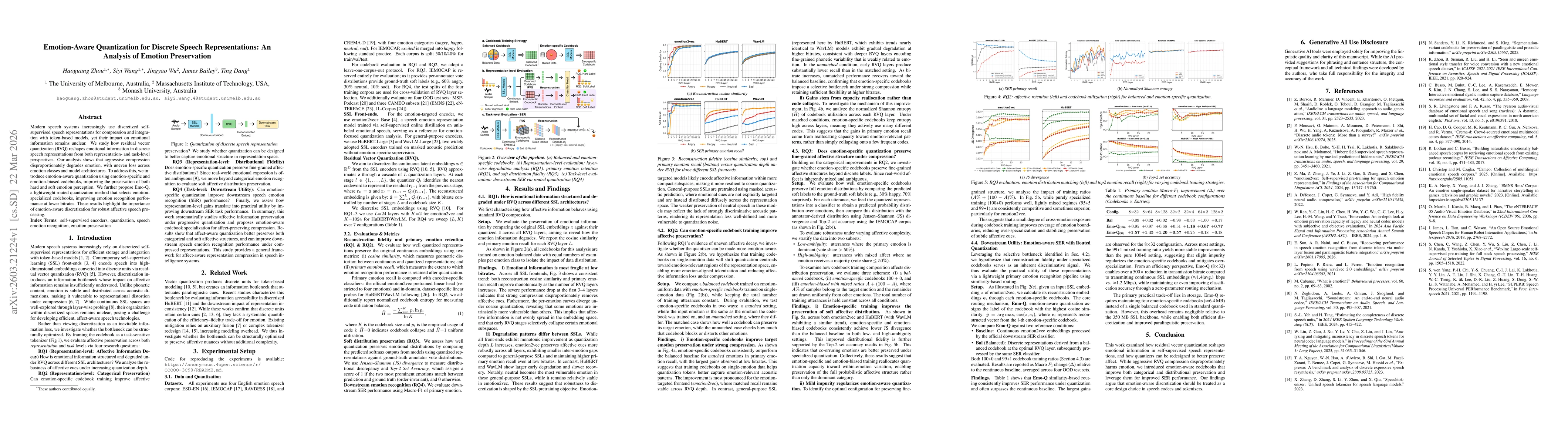 Thumbnail for Emotion-Aware Quantization for Discrete Speech Representations: An Analysis of Emotion Preservation