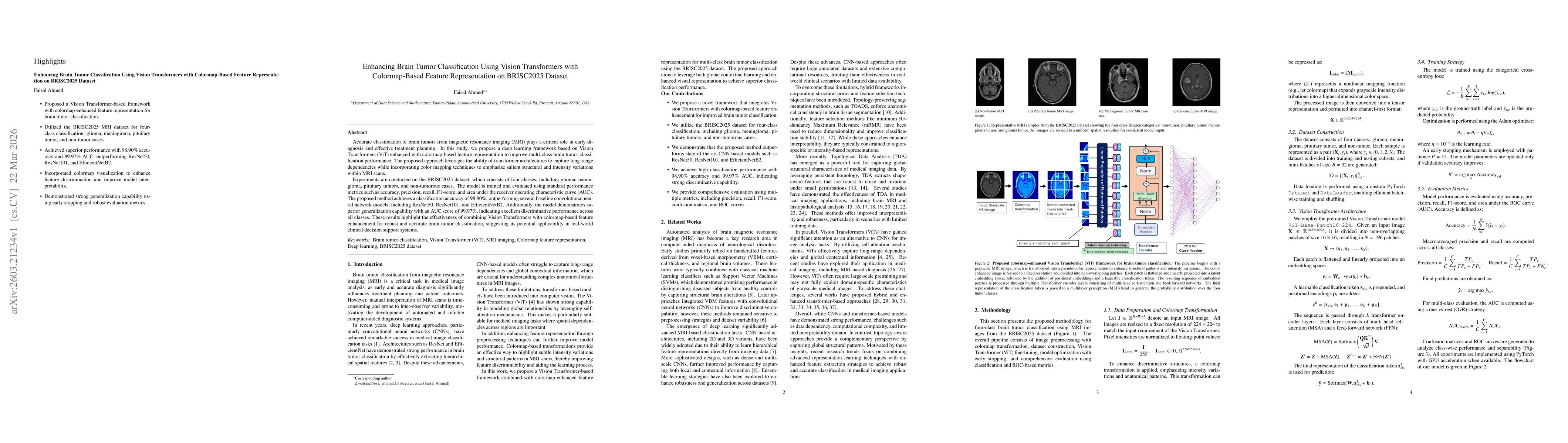Thumbnail for Enhancing Brain Tumor Classification Using Vision Transformers with Colormap-Based Feature Representation on BRISC2025 Dataset