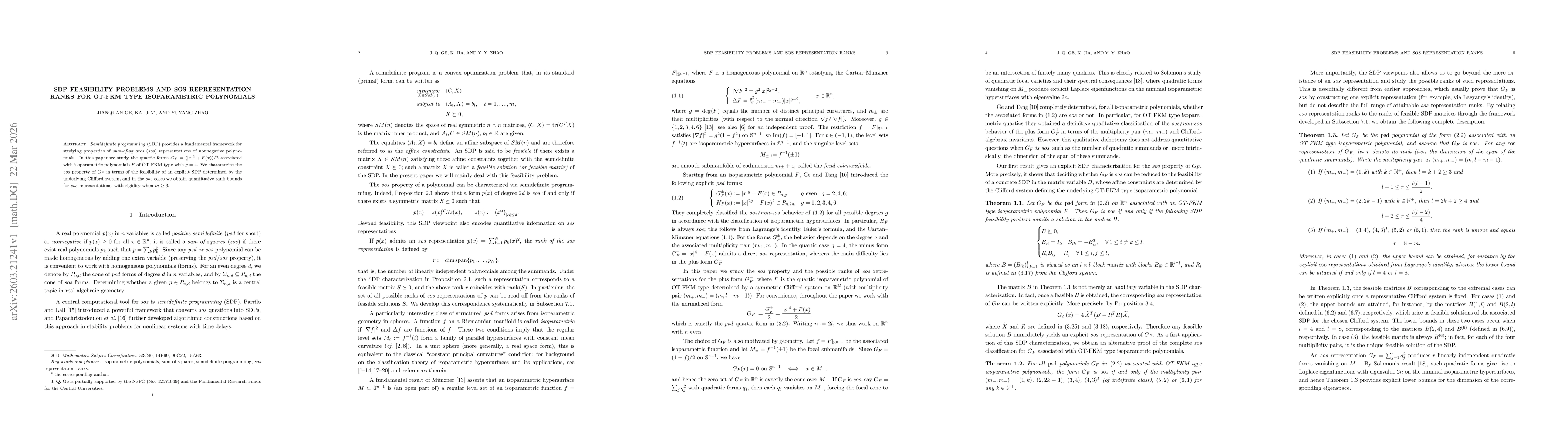 Thumbnail for SDP Feasibility Problems and sos Representation Ranks for OT-FKM Type Isoparametric Polynomials