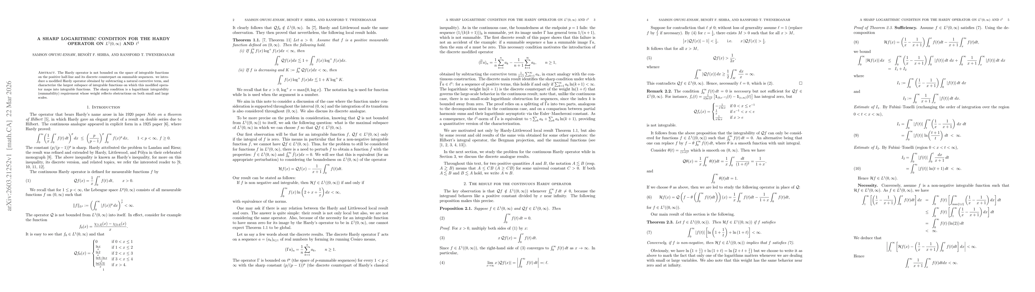 Thumbnail for A sharp logarithmic condition for the Hardy operator on $L^{1}(0,\infty)$ and $\ell^1$