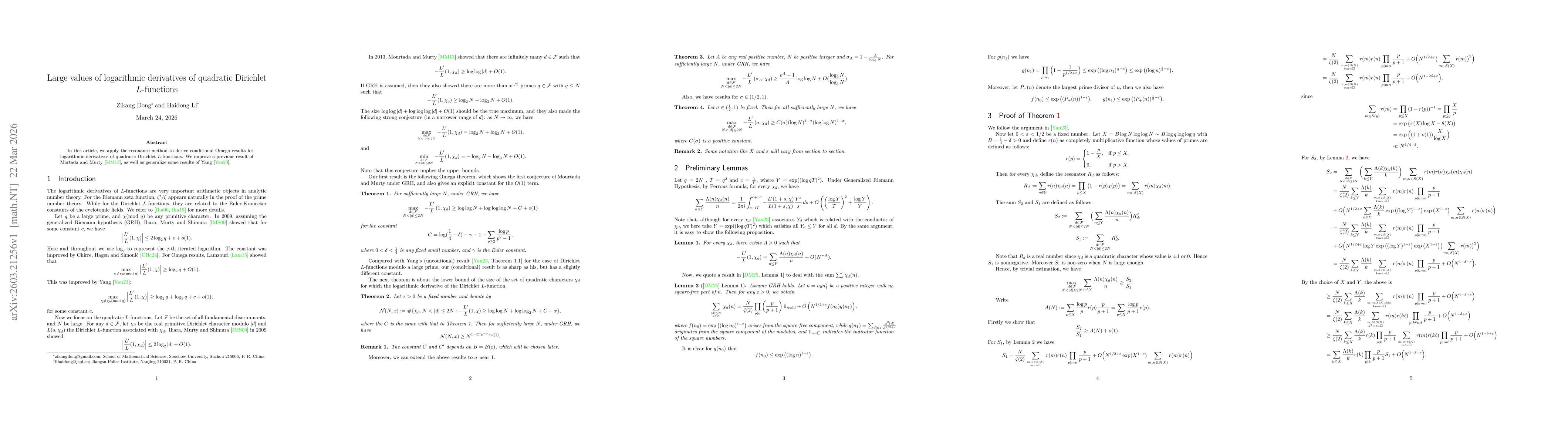 Thumbnail for Large values of logarithmic derivatives of quadratic Dirichlet $L$-functions