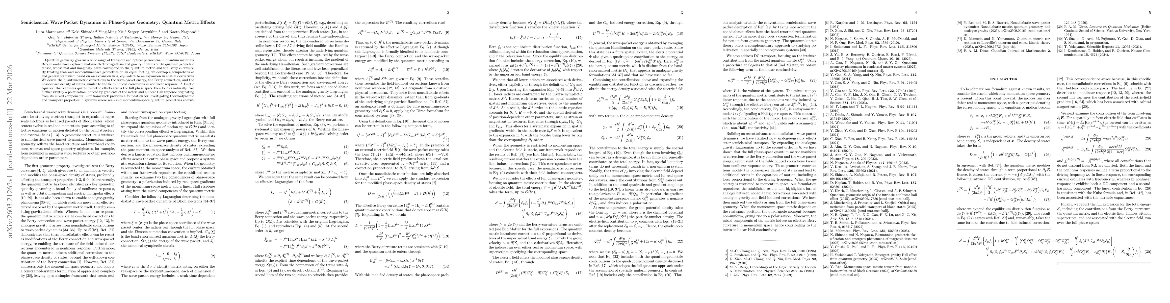 Thumbnail for Semiclassical Wave-Packet Dynamics in Phase-Space Geometry: Quantum Metric Effects