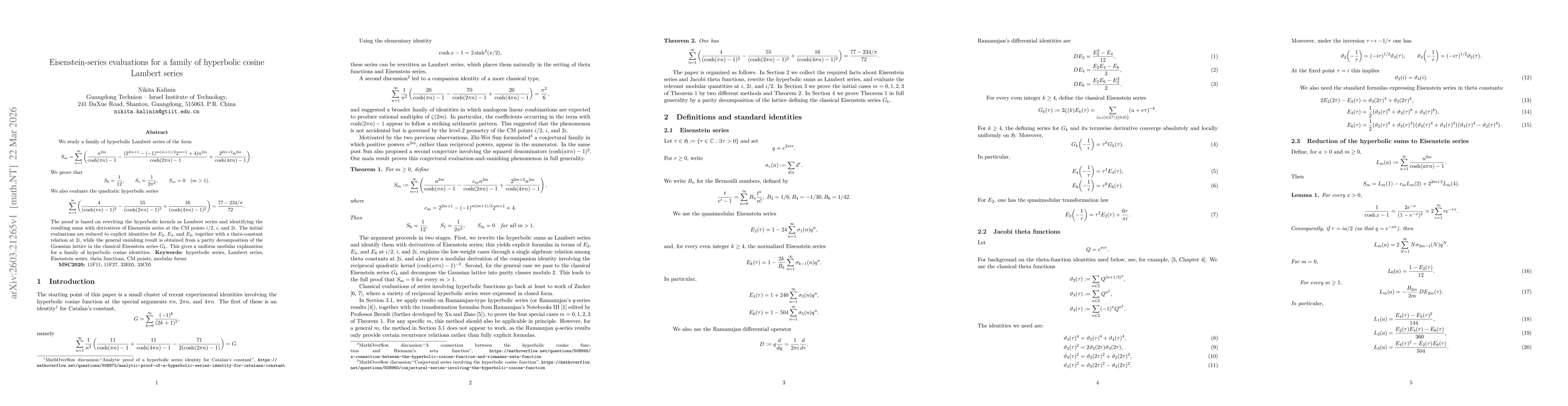 Thumbnail for Eisenstein-series evaluations for a family of hyperbolic cosine Lambert series
