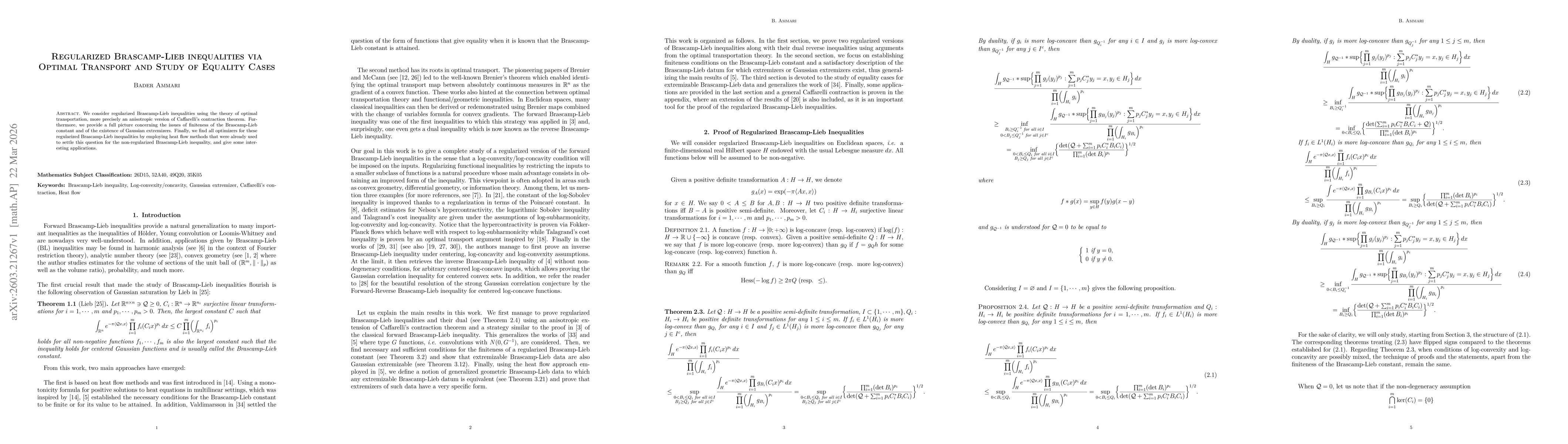 Thumbnail for Regularized Brascamp-Lieb inequalities via Optimal Transport and Study of Equality Cases