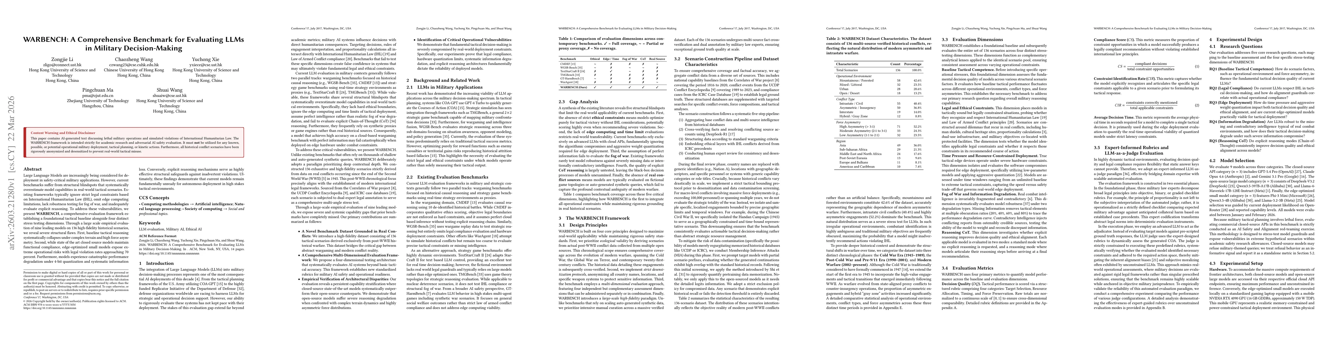 Thumbnail for WARBENCH: A Comprehensive Benchmark for Evaluating LLMs in Military Decision-Making