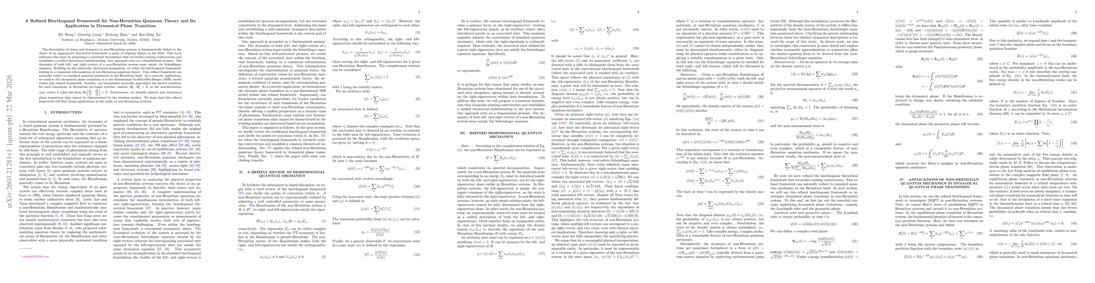 Thumbnail for A Refined Biorthogonal Framework for Non-Hermitian Quantum Theory and Its Application in Dynamical Phase Transition
