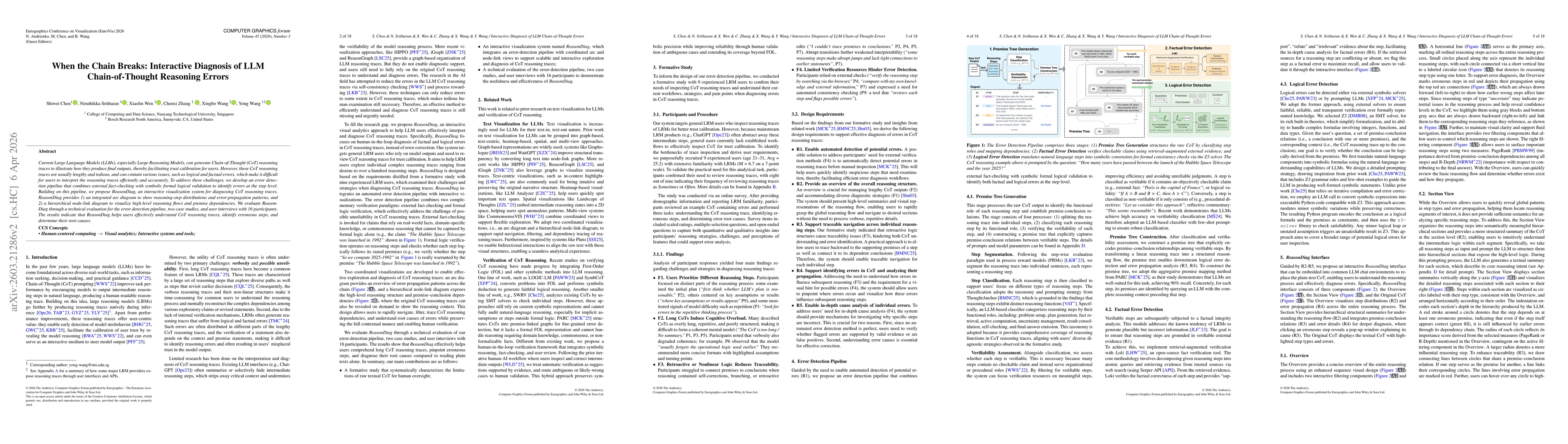 Thumbnail for When the Chain Breaks: Interactive Diagnosis of LLM Chain-of-Thought Reasoning Errors