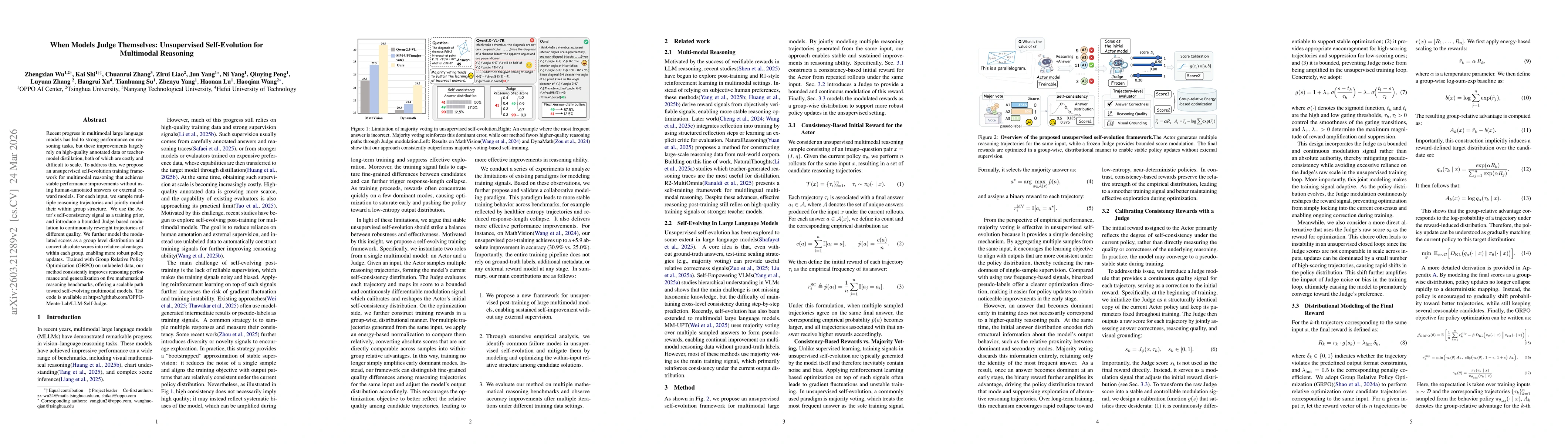 Thumbnail for When Models Judge Themselves: Unsupervised Self-Evolution for Multimodal Reasoning