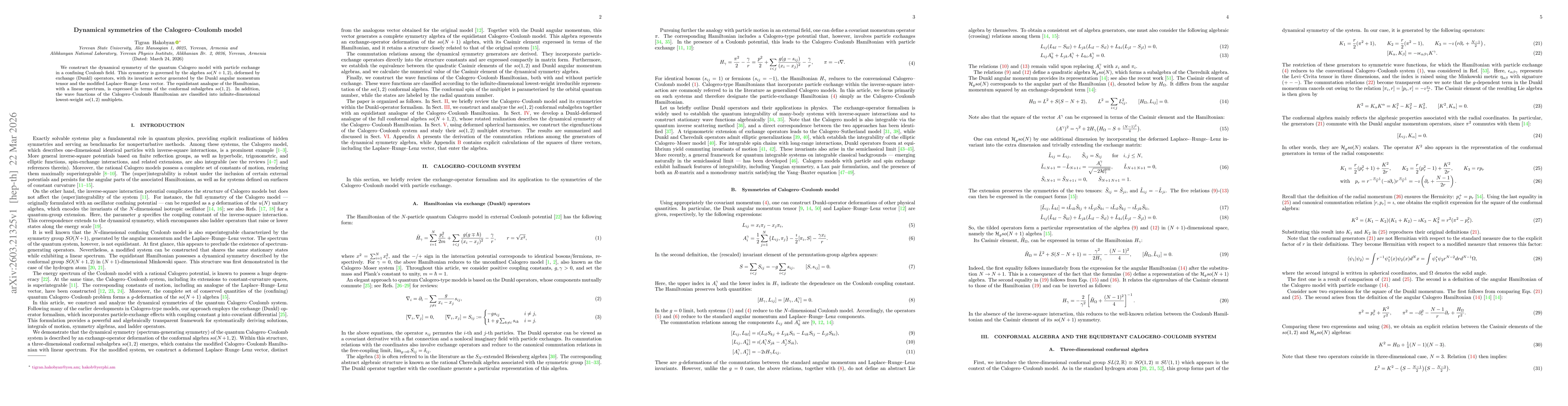 Thumbnail for Dynamical symmetries of the Calogero-Coulomb model