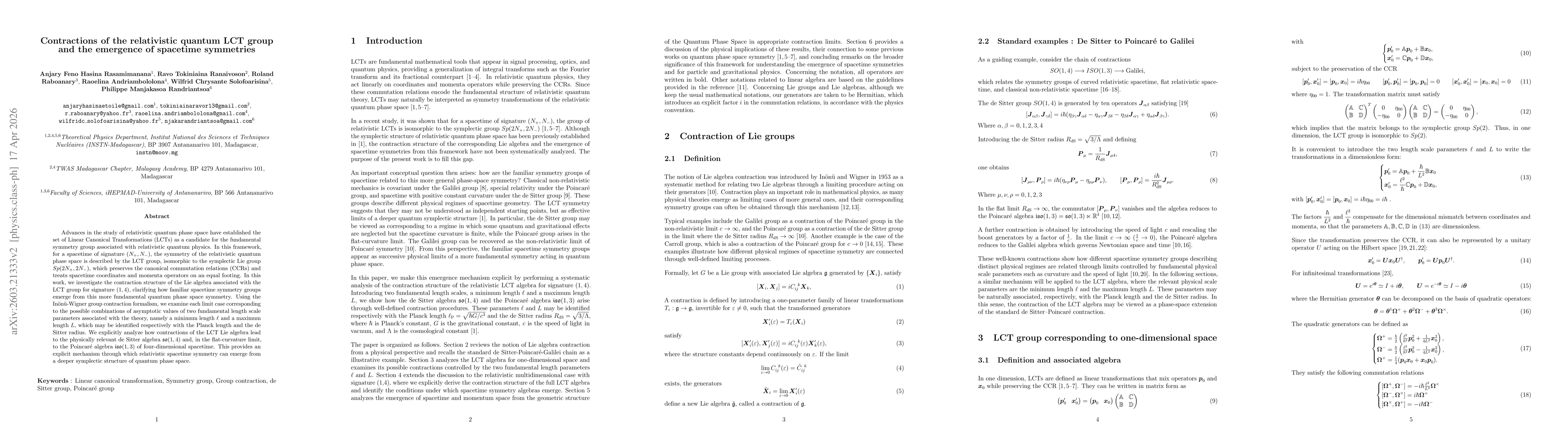 Thumbnail for Contractions of the relativistic quantum LCT group and the emergence of spacetime symmetries