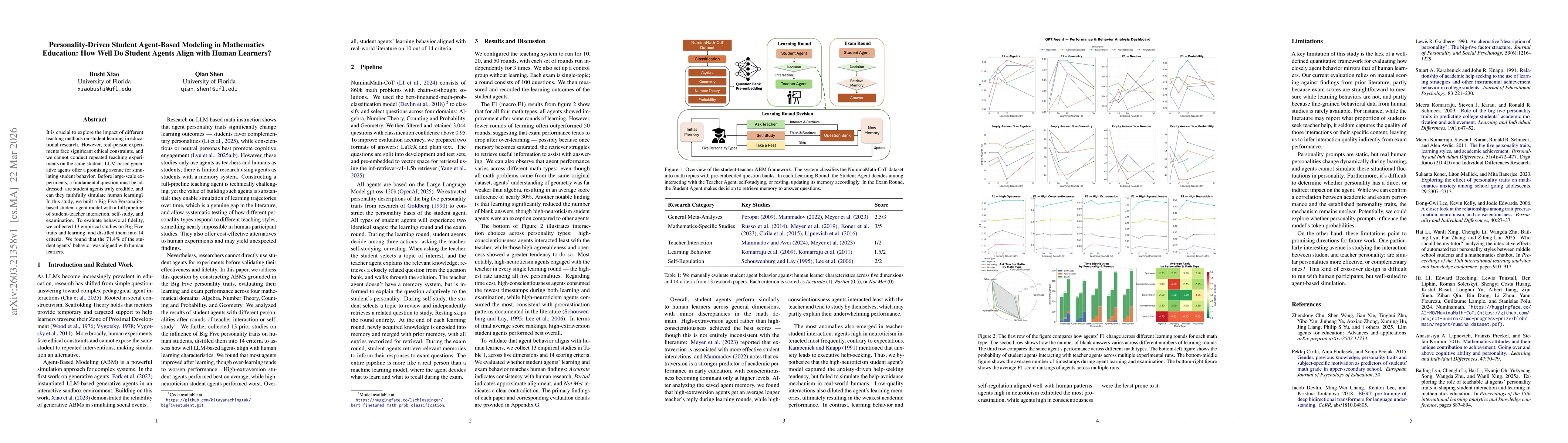 Thumbnail for Personality-Driven Student Agent-Based Modeling in Mathematics Education: How Well Do Student Agents Align with Human Learners?