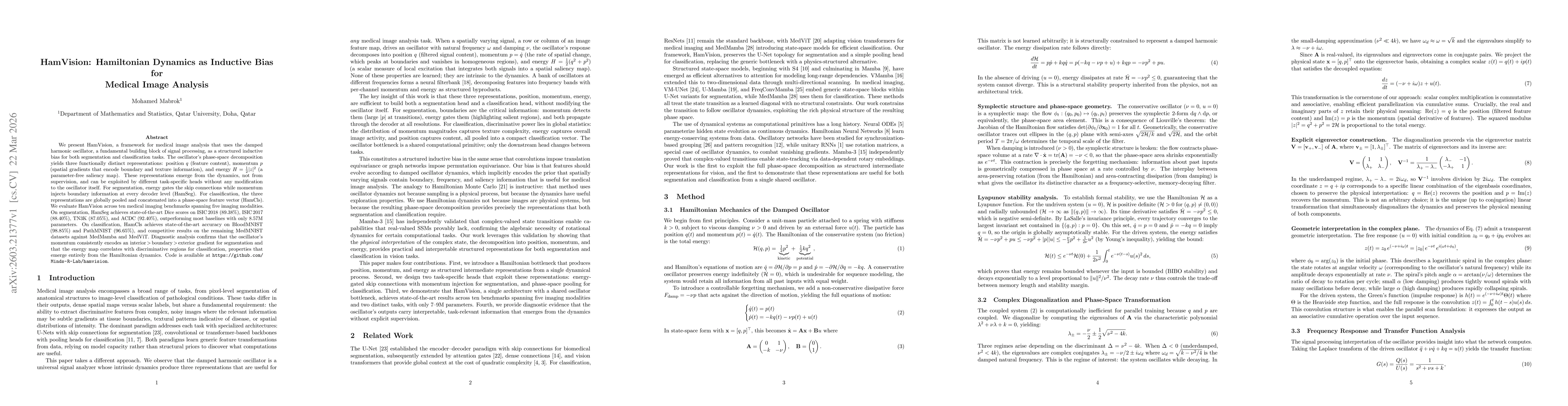Thumbnail for HamVision: Hamiltonian Dynamics as Inductive Bias for Medical Image Analysis