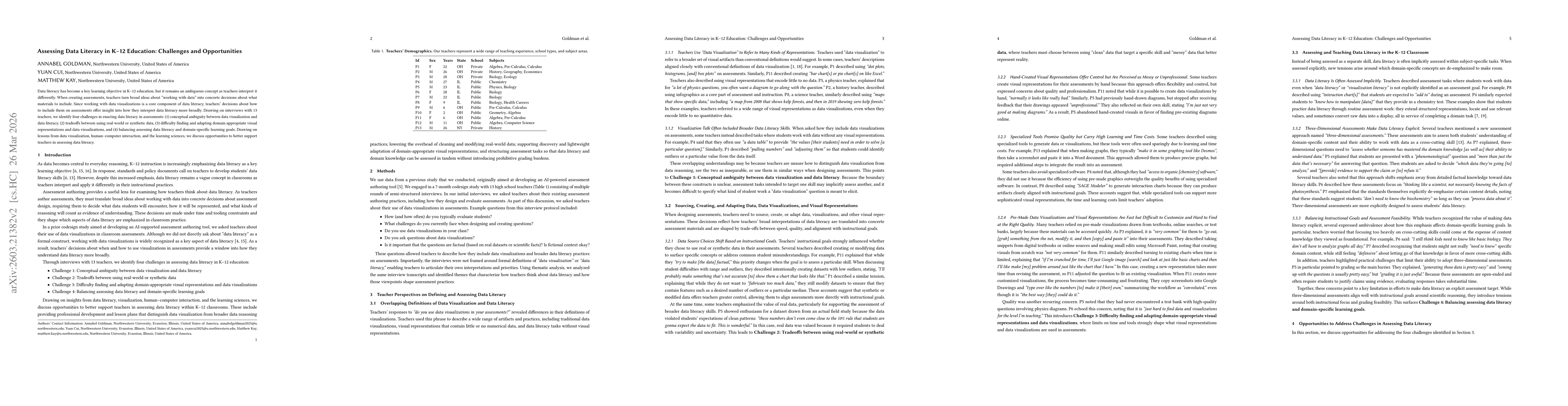 Thumbnail for Assessing Data Literacy in K--12 Education: Challenges and Opportunities