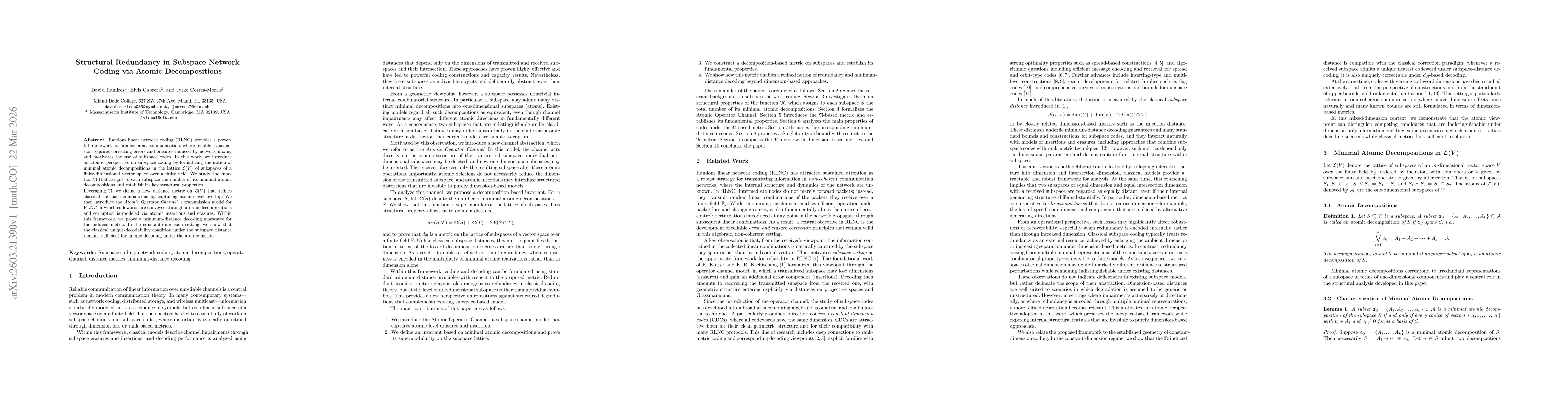 Thumbnail for Structural Redundancy in Subspace Network Coding via Atomic Decompositions