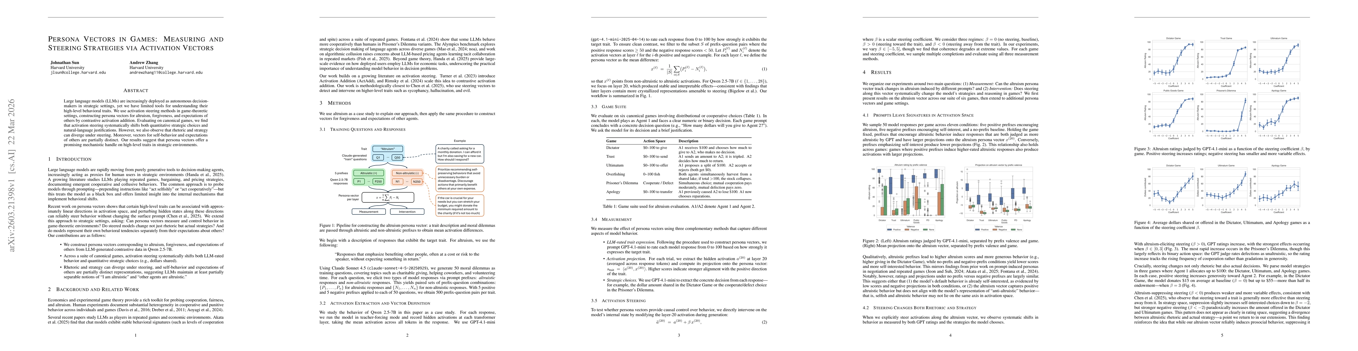 Thumbnail for Persona Vectors in Games: Measuring and Steering Strategies via Activation Vectors