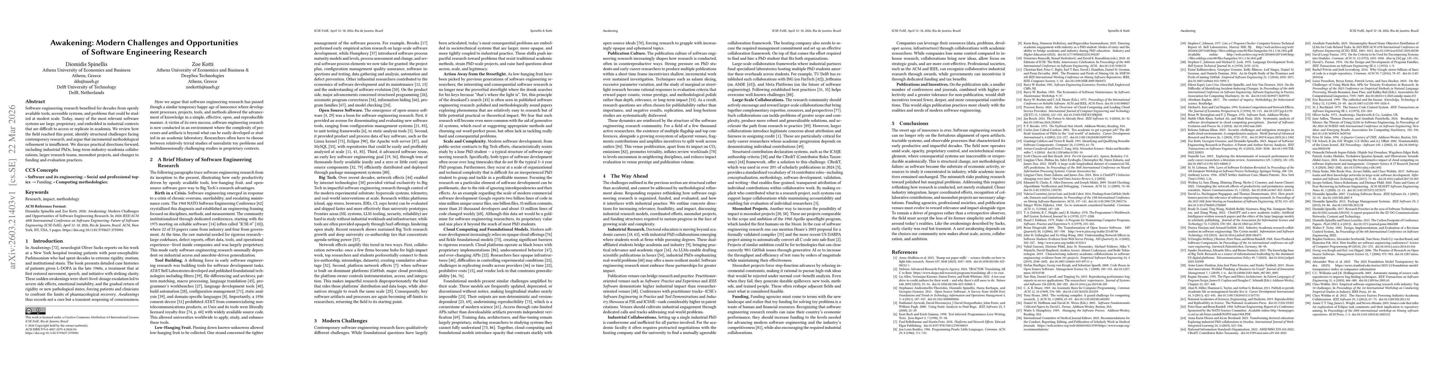 Thumbnail for Awakening: Modern Challenges and Opportunities of Software Engineering Research