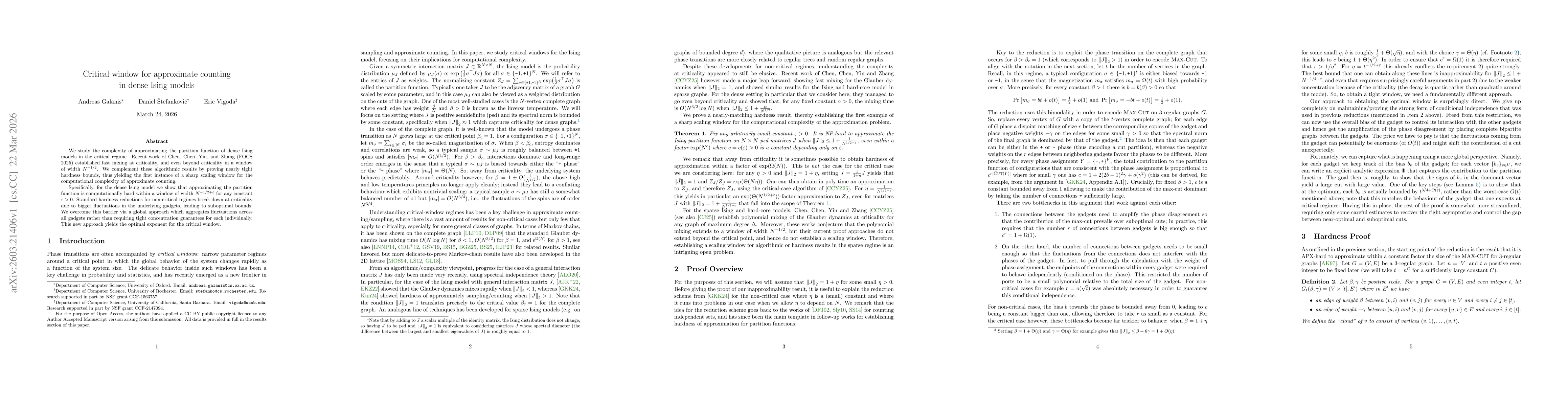 Thumbnail for Critical window for approximate counting in dense Ising models