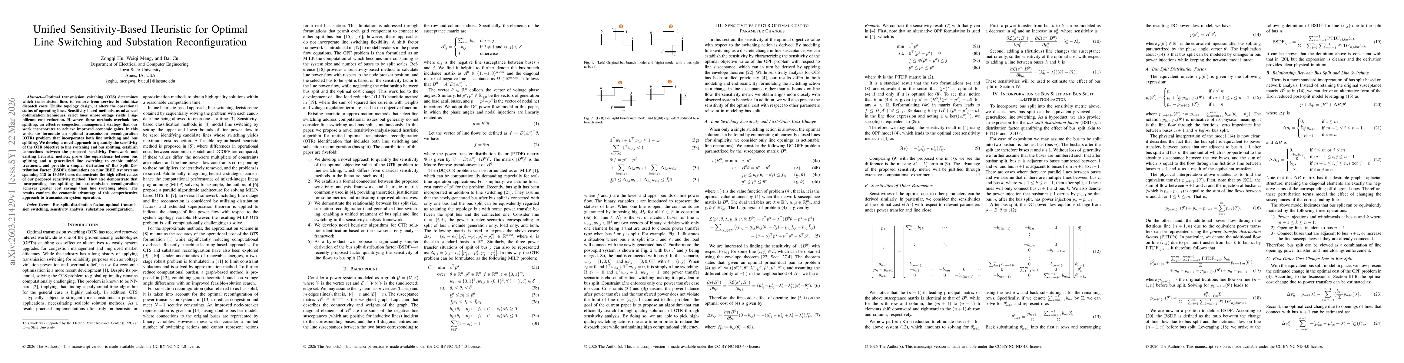 Thumbnail for Unified Sensitivity-Based Heuristic for Optimal Line Switching and Substation Reconfiguration
