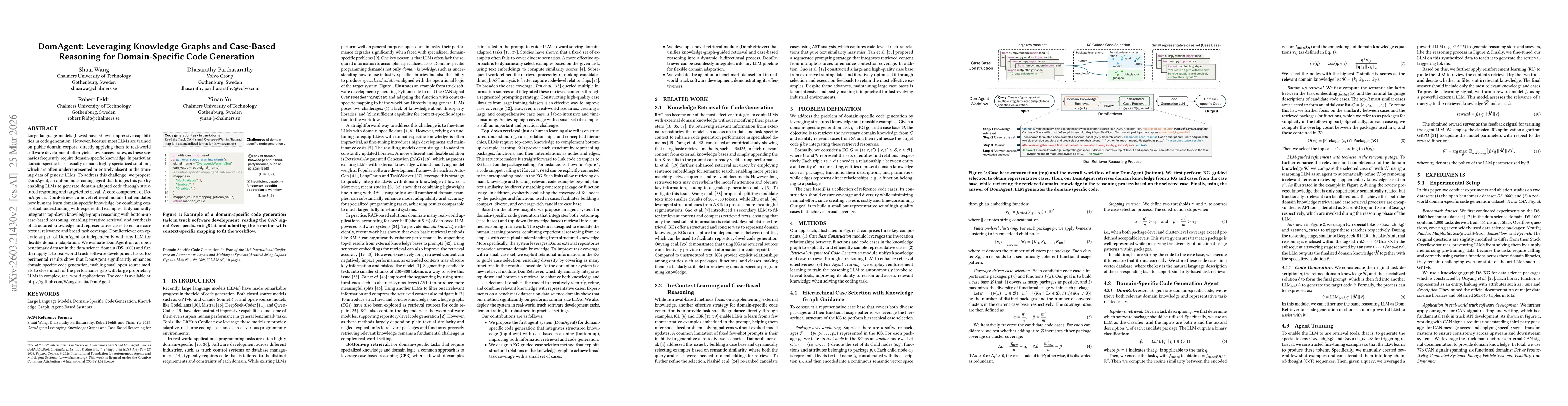 Thumbnail for DomAgent: Leveraging Knowledge Graphs and Case-Based Reasoning for Domain-Specific Code Generation