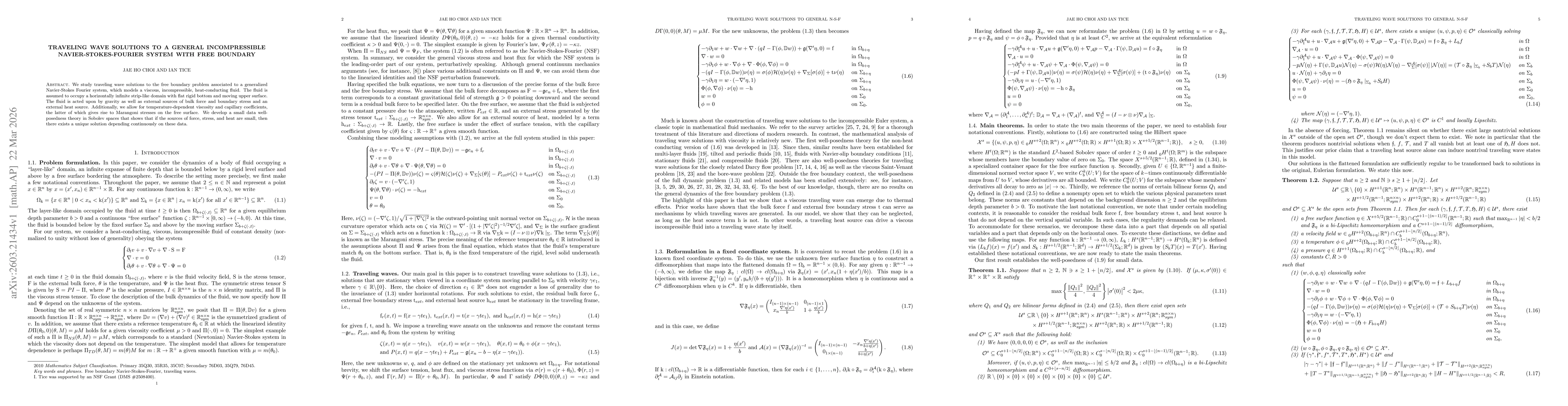 Thumbnail for Traveling wave solutions to a general incompressible Navier-Stokes-Fourier system with free boundary