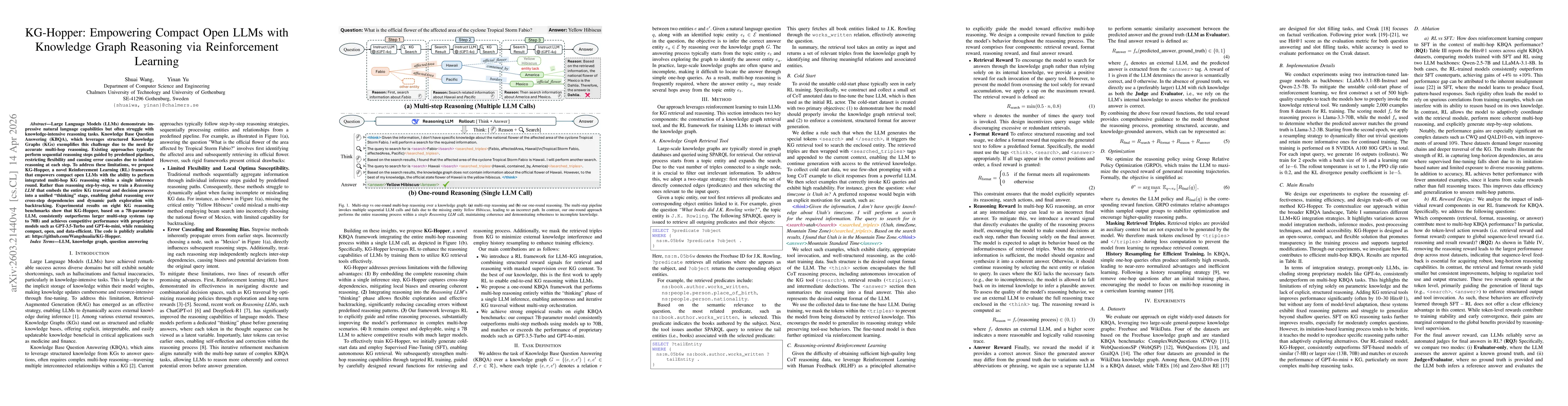 Thumbnail for KG-Hopper: Empowering Compact Open LLMs with Knowledge Graph Reasoning via Reinforcement Learning