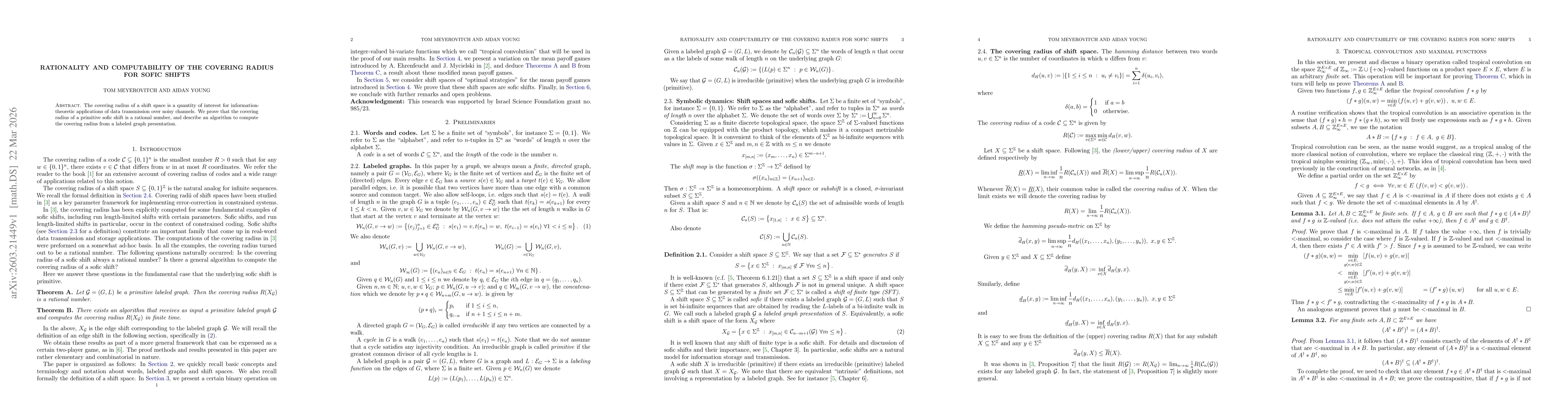 Thumbnail for Rationality and computability of the covering radius for sofic shifts
