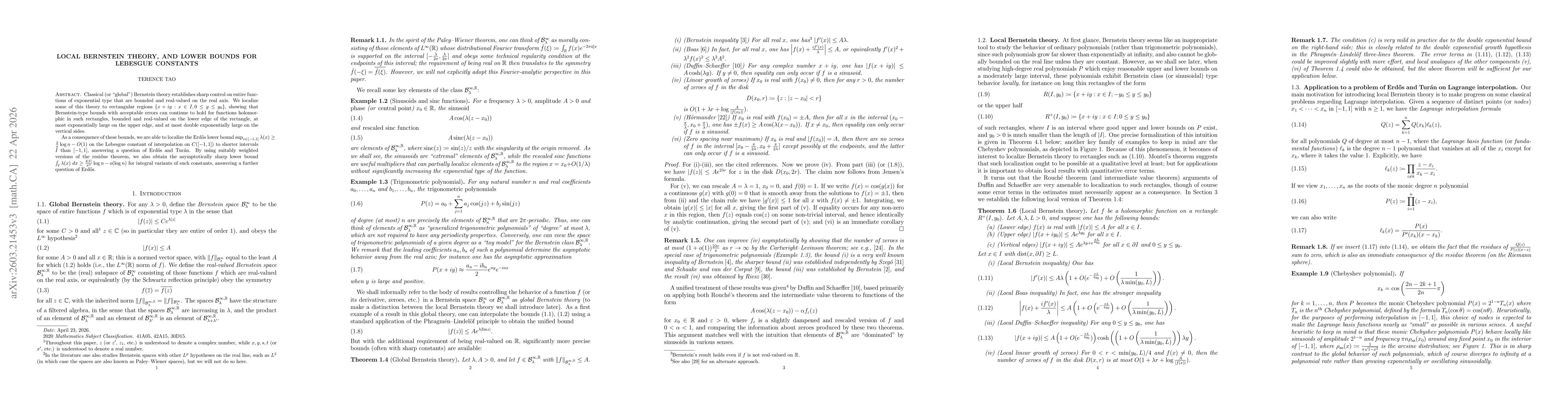 Thumbnail for Local Bernstein theory, and lower bounds for Lebesgue constants