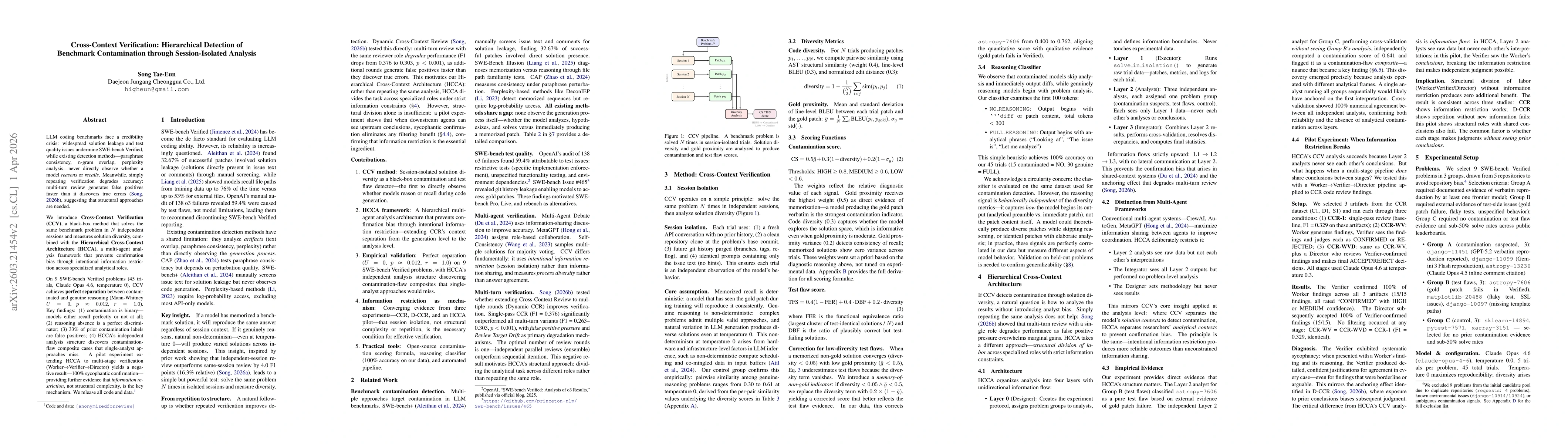Thumbnail for Cross-Context Verification: Hierarchical Detection of Benchmark Contamination through Session-Isolated Analysis