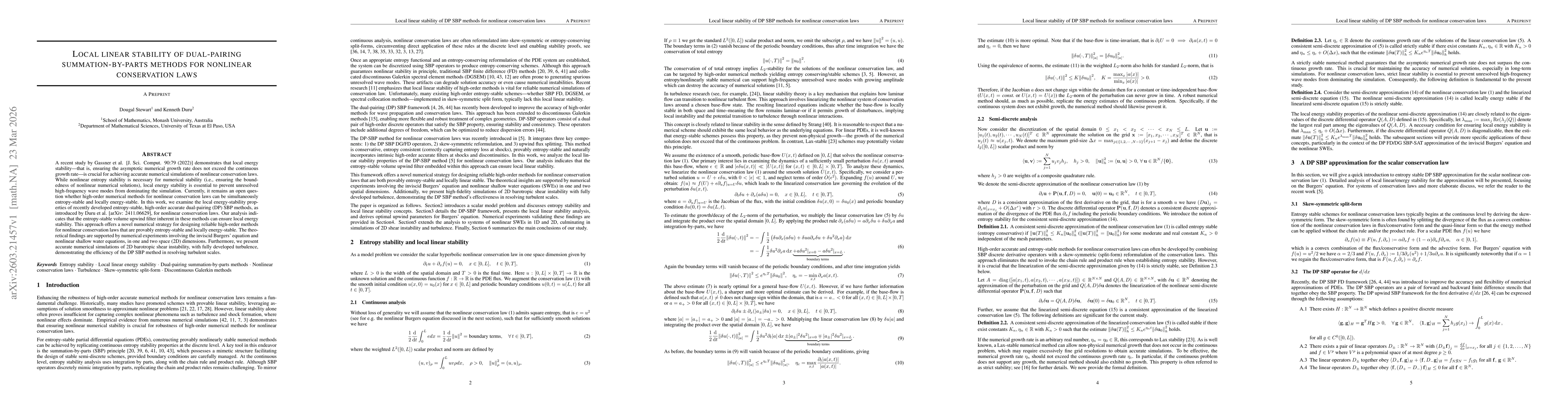 Thumbnail for Local linear stability of dual-pairing summation-by-parts methods for nonlinear conservation laws