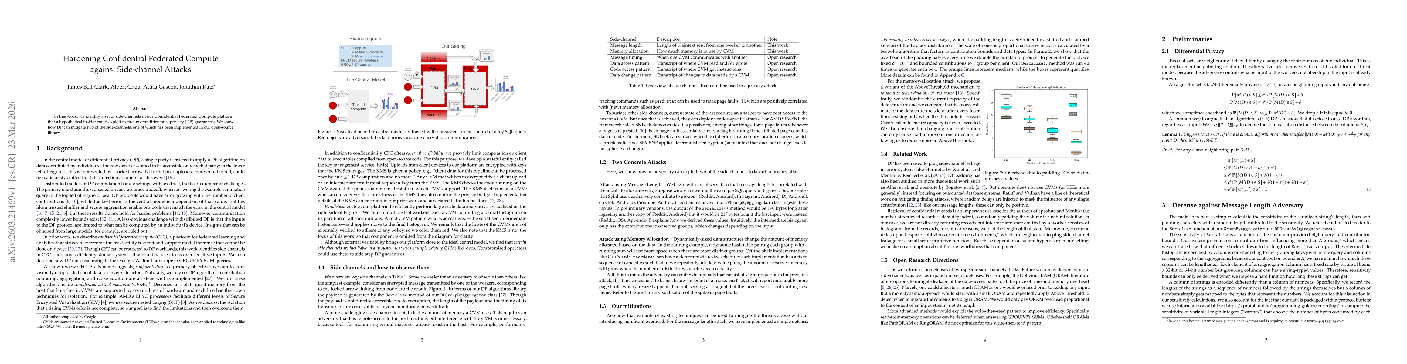 Thumbnail for Hardening Confidential Federated Compute against Side-channel Attacks