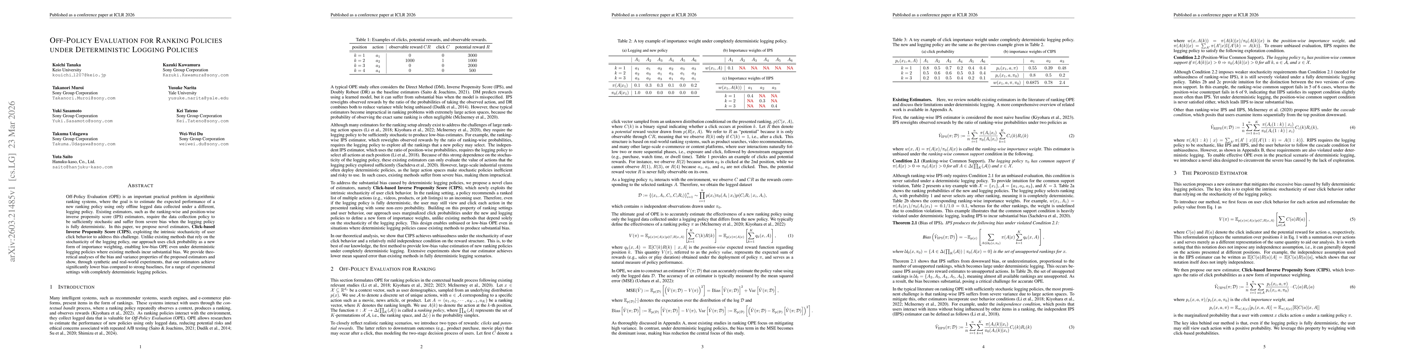 Thumbnail for Off-Policy Evaluation for Ranking Policies under Deterministic Logging Policies