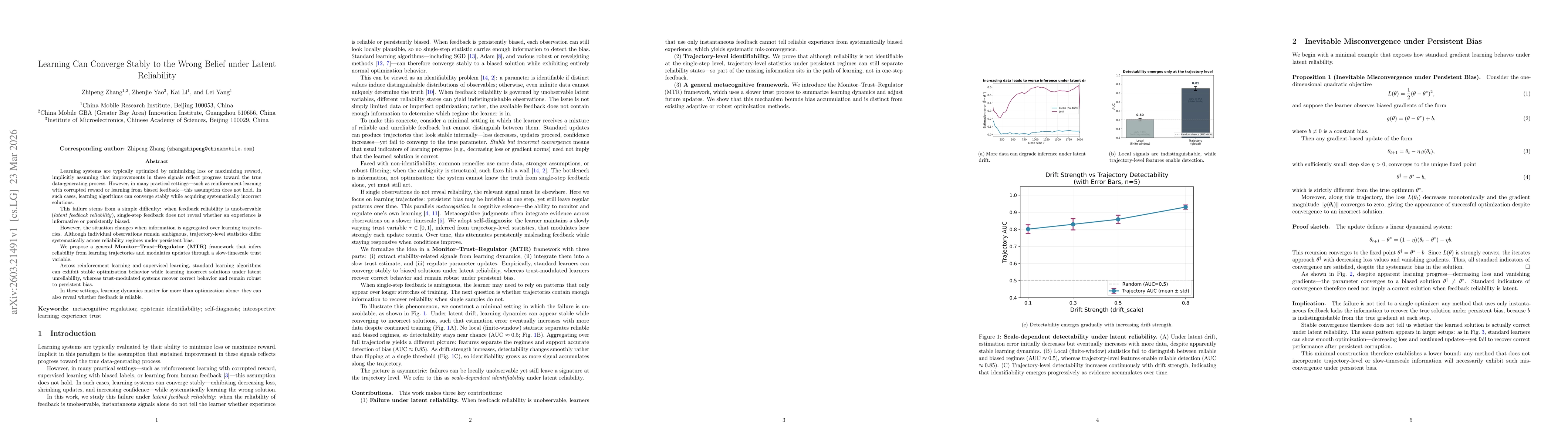 Thumbnail for Learning Can Converge Stably to the Wrong Belief under Latent Reliability