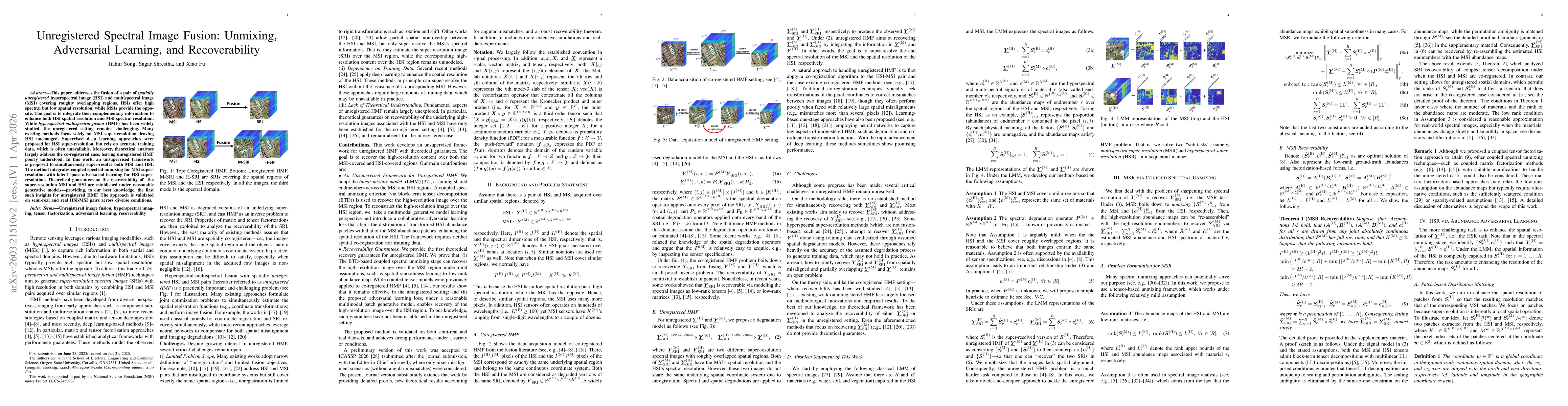 Thumbnail for Unregistered Spectral Image Fusion: Unmixing, Adversarial Learning, and Recoverability
