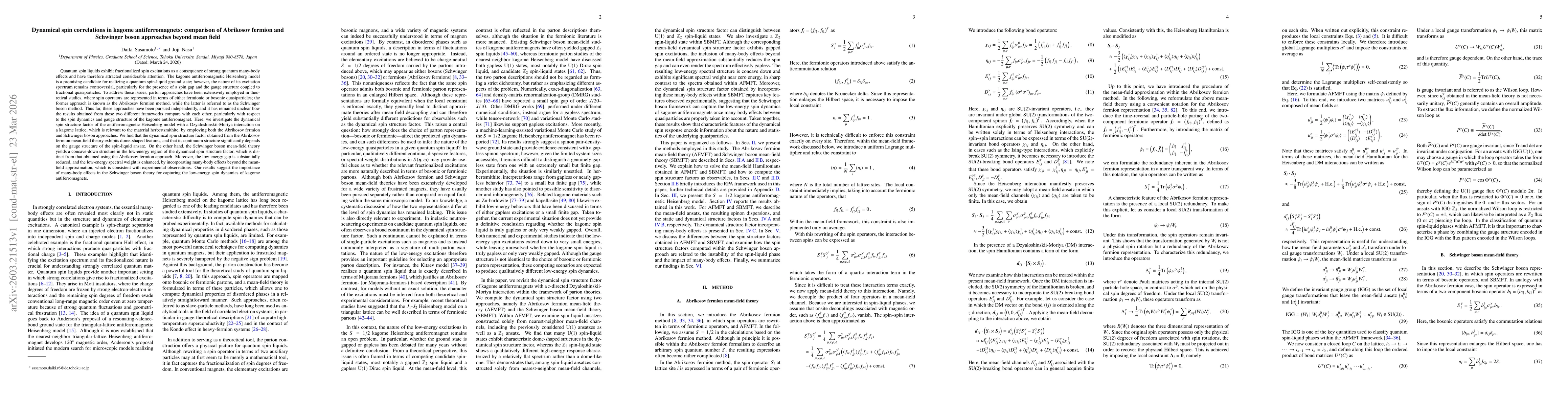 Thumbnail for Dynamical spin correlations in kagome antiferromagnets: comparison of Abrikosov fermion and Schwinger boson approaches beyond mean field