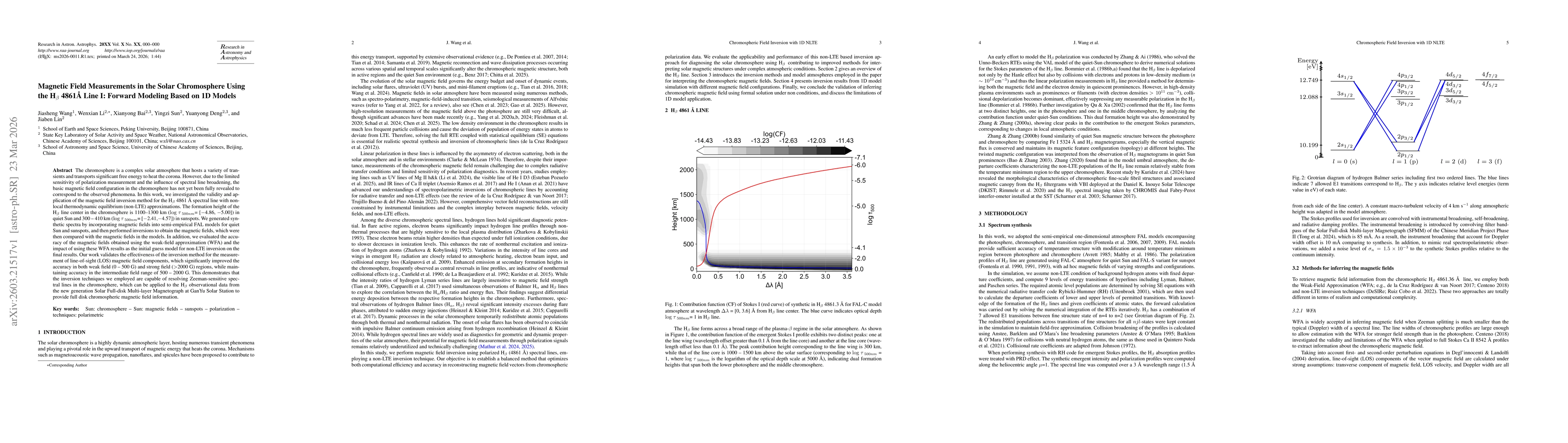 Thumbnail for Magnetic Field Measurements in the Solar Chromosphere Using the H$_β$ 4861Å~Line I: Forward Modeling Based on 1D Models
